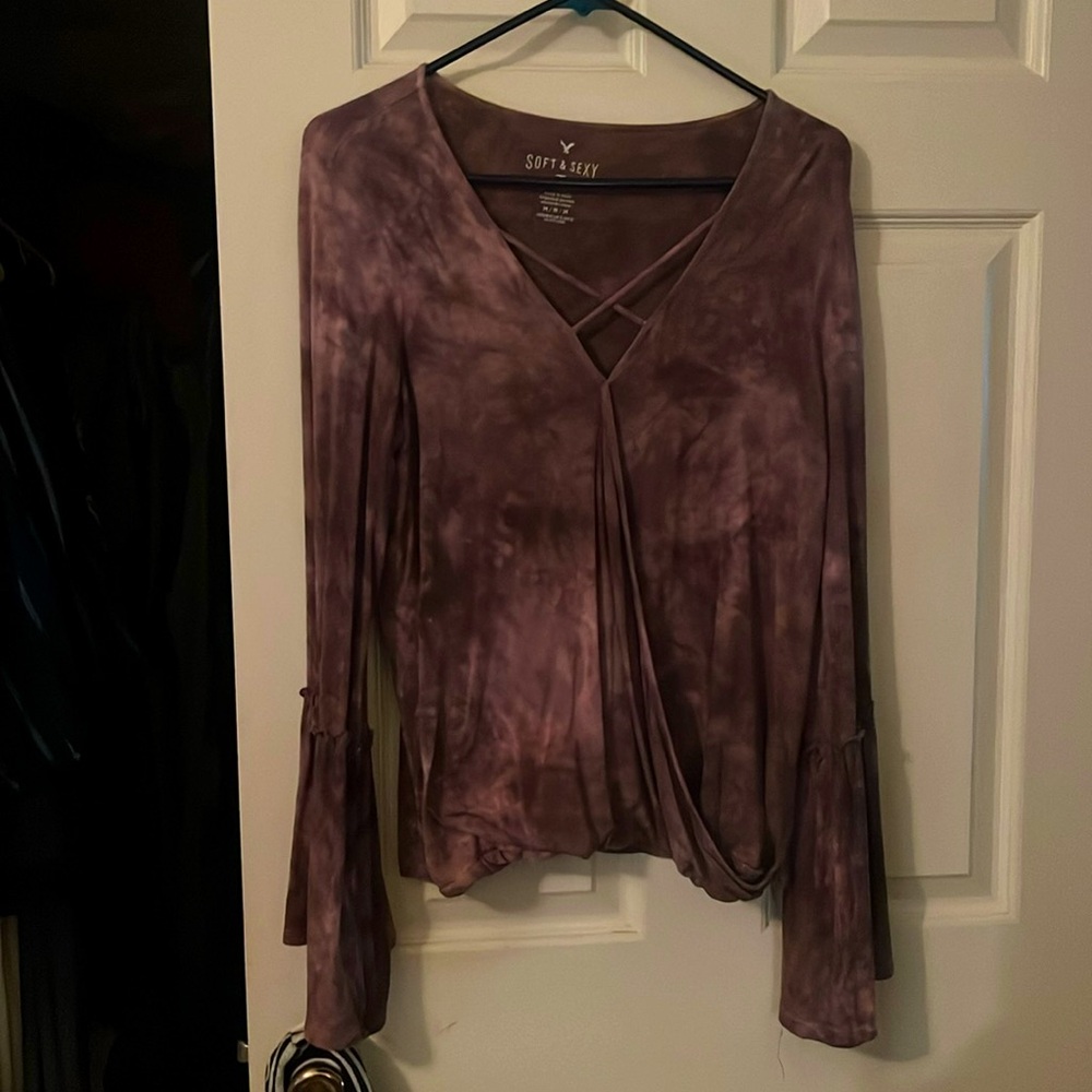 Purple tye dyed top. Cross straps in front. Size M extra soft and comfy.